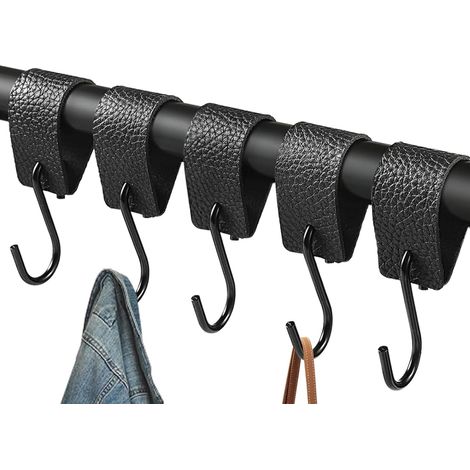 Schwarze Leder-Haken S, 5-teilig, multifunktional für Mantel, Bad, Küche, Büro und Camping. (1/5)