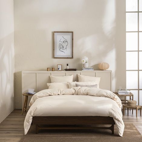 Housse de Couette Unie en Percale de Coton lavée, 240 x 220 cm, Beige Moyen (1/5)