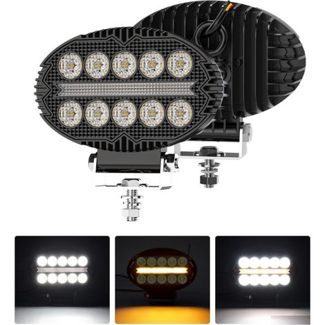 Universelle leistungsstarke LED-Lampe / Halogenscheinwerfer mit weißem Licht und gelbem DRL (Tagfahrlicht), 2000 lm, für Lkw, Tr
