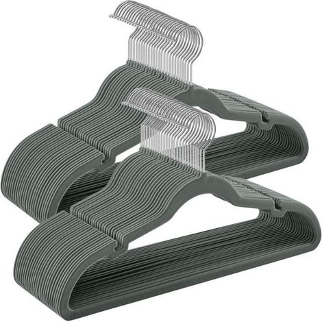 50 cintres en velours, antiglisse avec encoches, crochet pivotant 360°, barre pour pantalons, gain de place, gris, pour placard organisé (1/4)