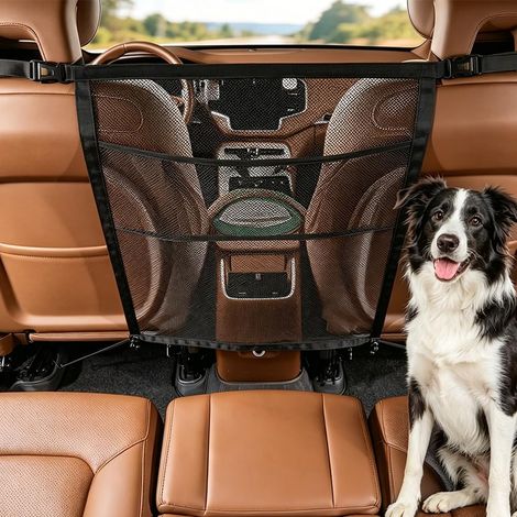 Grille de séparation pour chien - Filet de séparation pour coffre de chien - Avec poches de rangement - Filet de séparation pour siège arrière de voiture - Convient pour voiture/SUV/camion (1/5)