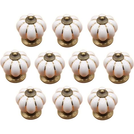 (Weiß, 40 mm) 10 Keramik-Schubladengriffe, kürbisförmig, Schubladenknöpfe für Küchen- und Schrankmöbel (1/4)
