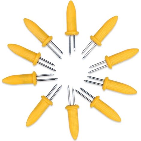 Lot de 10 fourchettes à barbecue doubles, idéales pour griller des épis de maïs et des fruits. Parfaites pour les pique-niques en camping. - AquaForge (1/5)
