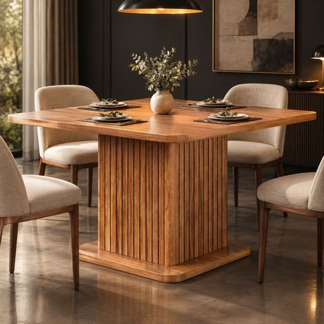 MODFU – Tavolo quadrato 80x80x76 cm in MDF/metallo con vano contenitore integrato e 2 mensole, per 4 persone e carico 60 kg – Marrone scuro (1/5)