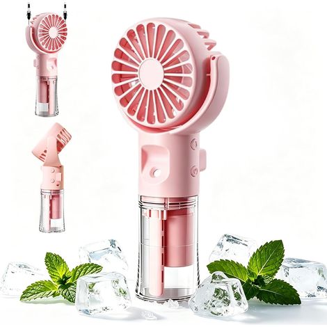 Mini Ventilateur Portable, Ventilateur Brumisateur, Ventilateur de Poche USB Rechargeable avec 4 Vitesses Réglables et Brume D'eau, Ventilateur Portable Silencieux pour Maison, Bureau, Voyage (Rose) (1/5)