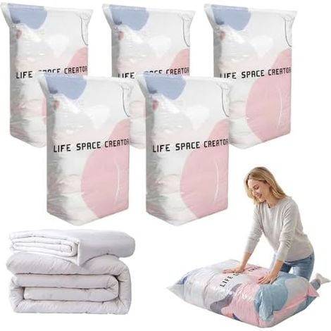 No-Pump Large Vacuum Storage Compression Bags, 2026 New Vacuum Storage Bags, Luftdichte Kompressionsbeutel für Kleidung Kissen Bettdecken Decke (5, 100x80x38cm) (1/5)