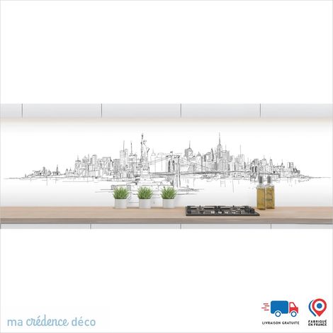 Crédence : Dessin New York 1 - Couleur noir - Alu composite - 60 - 120 (1/3)