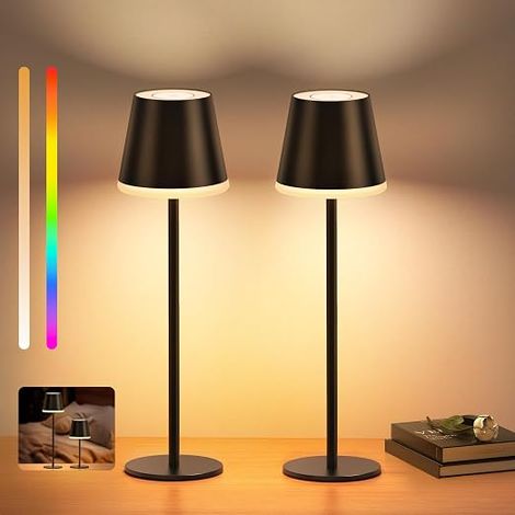 Rechargeable Wireless Table Lamp 5200 mAh Dimmable Bedside Lamp with Warm Light and RGB Adjustable Height IP54 Splashproof for Outdoor Bedroom Dinner Garden (1/5)