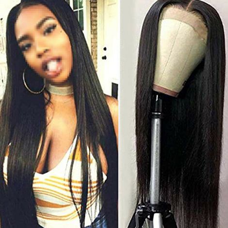 Perruque en cheveux humains lisses avec fermeture en dentelle, perruque frontale en dentelle, perruque en cheveux humains pour femmes (1/5)