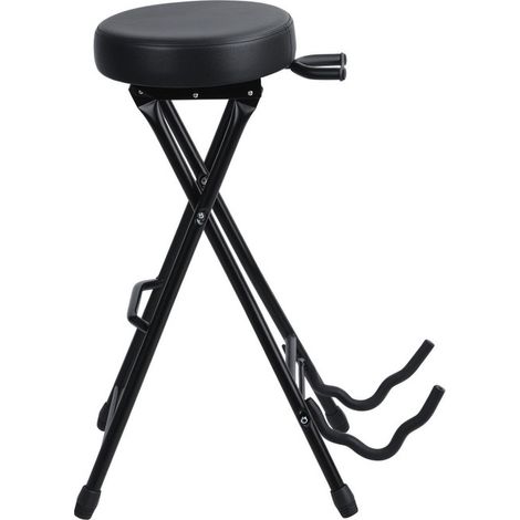 FLASIDU Tabourets de bar pliables, tabourets de guitare, tabouret de basse, Pédale monobloc, Support de guitare, crochet extensible, 35×35×74cm, noir (1/5)