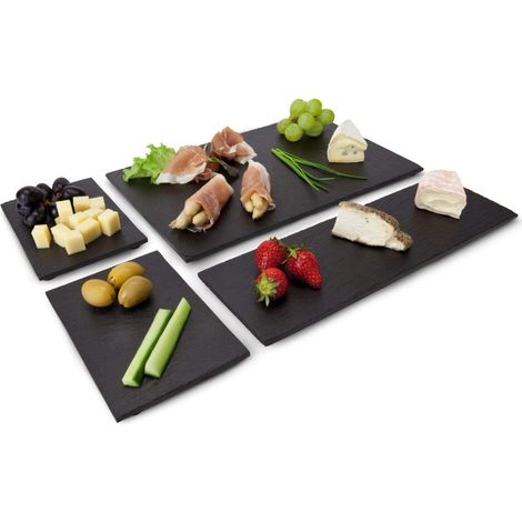 Lot de 4 plateaux en ardoise, émaillées résistantes, 3 tailles, pour servir, combinables de manière flexible, dimensions : environ 30 x 20 x 1,5 cm (1/5)