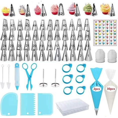 Douilles Patisserie, 55 Douilles, Poches À Douille, Coupleurs, Grattoir À Gateau, Accesoire Patiserie Gateau - 106 Pcs (1/4)