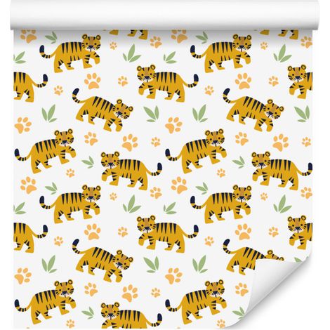 Papier peint Tigres Blanc, Crème et Or pour Salon et Chambre 50x1000 cm (1/5)