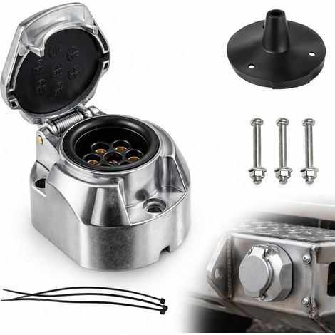 Prise remorque 7 Broches 12V, Adaptateur en Alliage d'aluminium avec écrou et Protection, Compatible avec Camping-Car Motos Bateaux (1/5)