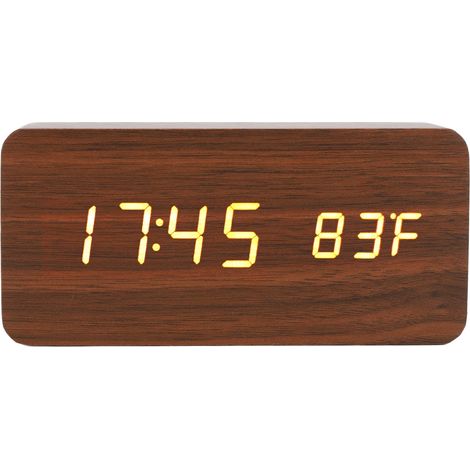 Reloj despertador digital de madera, con pantalla LED grande y 3 niveles de brillo, que muestra la temperatura y la humedad, ideal para el dormitorio, la oficina o la mesita de noche. (1/5)