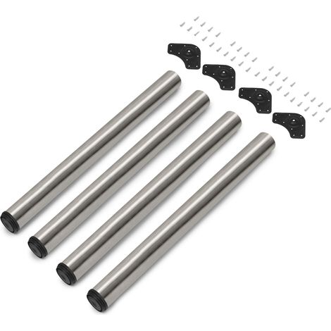 Emuca Lotto di 4 gambe per tavolo, diametro 60mm, H 830mm, Acciaio, Nichel satinado