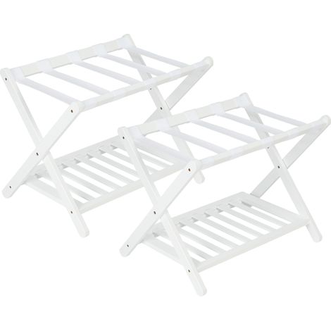 Porte-bagages pliable en bambou de qualité supérieure avec étagère de rangement – 5 sangles en nylon résistant – Supporte jusqu'à 68 kg – Support de valise gain de place pour chambre, chambre d'amis (1/5)