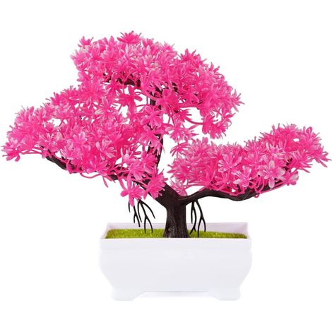 Plantes artificielles d'intérieur - Plantes artificielles - Bonsaï décoratif pour la maison et le bureau - Mini bonsaï vert - 19 x 26 cm - Plastique - rose (1/5)