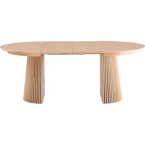 Homifab – Table extensible ronde en MDF placage chêne – 4 à 8 couverts – Dimensions 120/200 cm – Piètement central chêne massif – Hauteur 75 cm