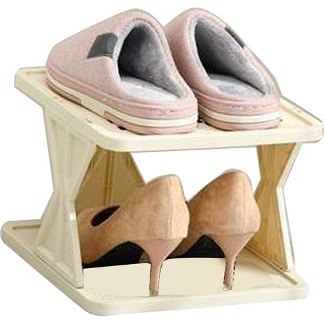 Einfaches, zweistöckiges Schuhregal, klein, robust, aus Kunststoff, geeignet für Zuhause, Eingangsbereich, Büro, Hotel, Wohnung (1/5)