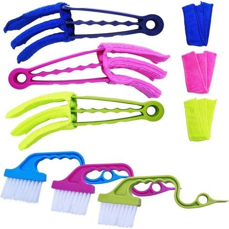 Lot de 9 Outils de Nettoyage pour Volets roulants, Lot de 3 brosses à plumeau avec 3 Manchons Amovibles en Microfibre et 3 brosses de Nettoyage pour Rail,climatiseurs, Bouchons d'aération (1/5)