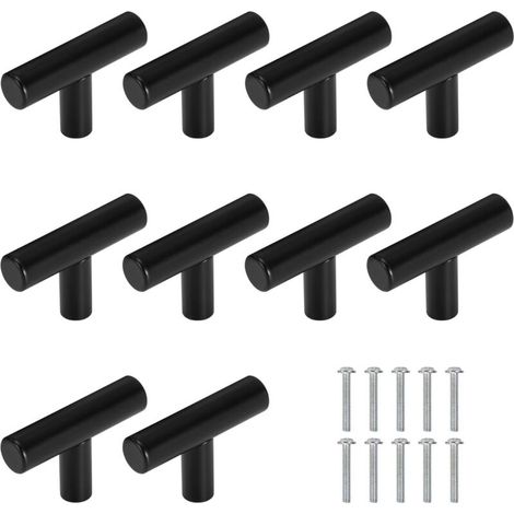 Bardusch-10 poignées tiroir inoxydables noires monotrou, avec vis, pour bureau, chevet, meubles (1/4)