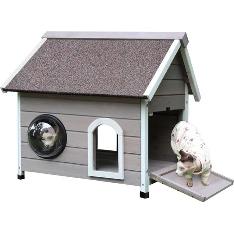 Outdoor Cat House for Cats Weatherproof, Wooden Outdoor Small Pet House with Unique Shape, Dome Window, Escape Door and (1/5)