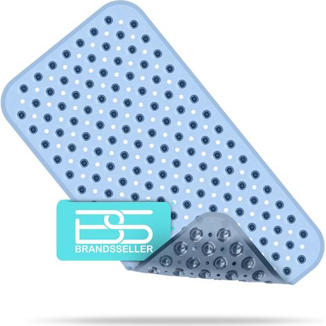 Tapis de Baignoire 70 cm x 38 cm Antidérapant Mat de Baignoire Anti-Glisse avec Ventouses - Bleu Transparent (1/5)