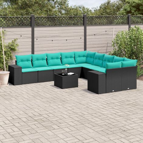 Salon de jardin modulable 11 pièces en résine tressée noire avec coussins, 90.69kg - PANGIVO (1/5)