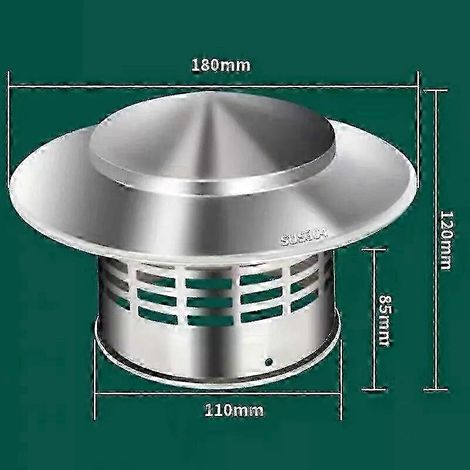Chapeau de cheminée en acier inoxydable, grille anti-pluie pour tuyau de poêle en acier inoxydable - Bon état, 110 mm (1/3)