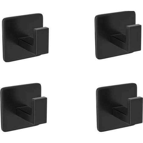Set mit 4 schwarzen, quadratischen Türhaken aus Metall für Bademäntel
