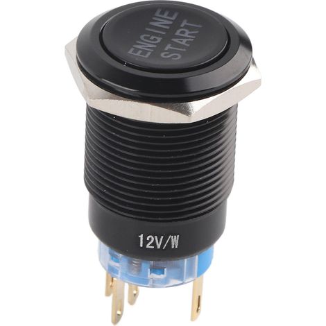 Botón pulsador de arranque del motor de 12 V resistente al agua, arrancador de encendido para automóvil, aleación de aluminio y zinc negro, repuesto universal (1/5)