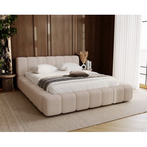 Emporius Lit double 180x200 cm Bolonia, lit bouclé avec rangement, mousse épaisse, Beige (1/5)
