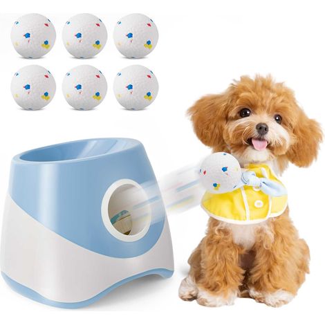 Lance-balles pour animaux de compagnie, avec 6 balles de tennis, 3 réglages de portée, rechargeable, adapté aux petits chiens (bleu)