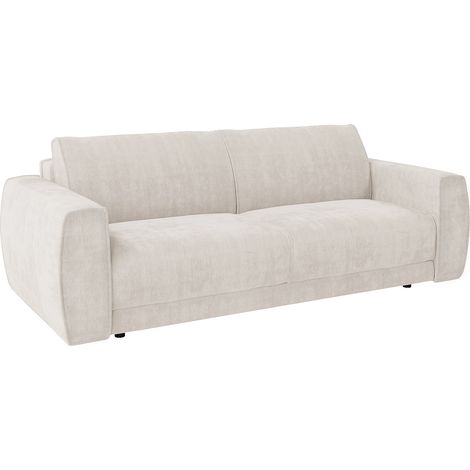 Divano letto 3 posti con meccanismo express in tessuto ciniglia beige - Letto 140 cm - Materasso 13 cm VOMERA di Maison Céphy