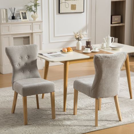 Lot de 2 chaises de salle à manger avec pieds en bois massif, rembourrées en chenille gris (1/5)