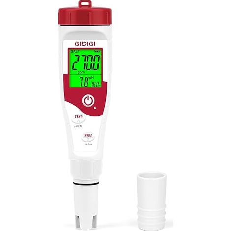 Testeur Sel de Piscine, pH-Meter, Digitaler Testeur pH, Salzgeholdtsmessgerät Avec Indicateur de Plusieurs Paramètres pour La Qualité de l'eau de La Piscine, TDS, EC Testeur Sel pour Potable, Spa (1/5)