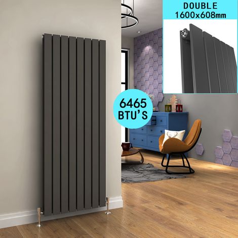 ELEGANT Anthracite Vertical Designer Radiator 1600x608mm Double Flat Panel Central Black Heating Radiators
