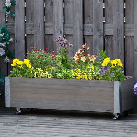 Grande jardinière extérieure Gris roues tissu non tissé système drainage clair 96x30,6x30 cm