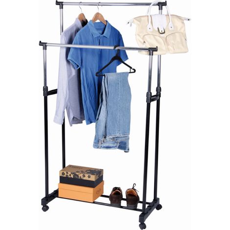 Kleiderständer mit Doppelstange verstellbar - 80 x 42 cm - Kleiderwagen rollbar