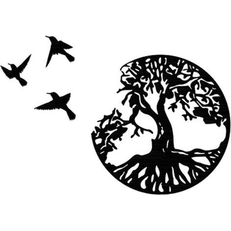 pair Arbre de vie et oiseau, décoration murale artisanale en métal, ornement de silhouette en fer suspendu