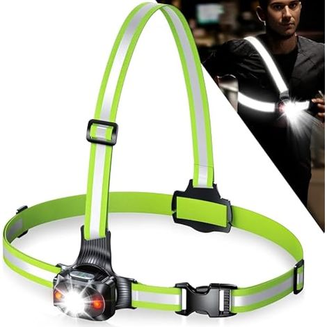 Lumière de course pour coureurs, 500 lumens, orientable à 45°, bandes réfléchissantes 360°, étanche IPX4, rechargeable, gilet lumineux pour course nocturne et randonnée, autonomie 4-16h.