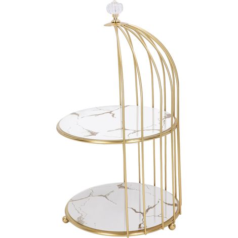 Étagère de Rangement à Double Niveau pour Cage à Oiseaux, Support Organisateur pour Salle de Bain, Coiffeuse, Cadre Doré, Base Blanche, Motif Doré (1/5)