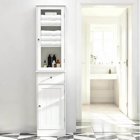 Mobile bagno alto con armadio contenitore 40 x 27 x 171,5 cm bianco MDF e acrilico HAVRYA (1/5)