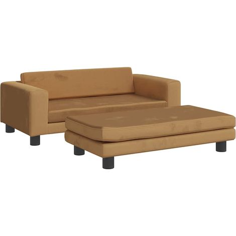 Canapé avec repose-pied pour enfants marron 100x50x30cm velours