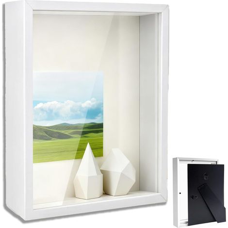 Cadre Photo 3D, Cadre Photo Profond à Remplir 20 x 25 cm, avec Plaque Acrylique Transparente, Cadre Objet 3D Profond 3cm, Cadre Stéréoscopique Carré, Décoration Murale Stéréoscopique, Blanc (1/5)