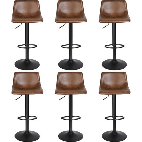 Set de 6 Taburetes de Bar, Taburetes de Cuero Sillas de Desayuno Estilo Industrial, Adecuado para Cocina, Restaurante, Bar y Sala de Fiestas, Marrón Vintage (1/5)