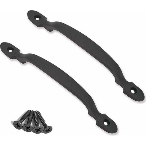 2 poignées de porte en fonte noire pour portes de grange, jardins, cabanons, noir