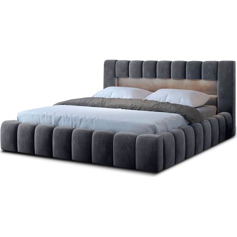 Lit coffre Luto prestige - Design tapissé velours et Led-Gris foncé-160x200 (1/5)