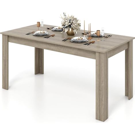 Costway – Table extensible rectangulaire 160 cm pour 6-8 personnes – Pieds en L robustes – Finition brillante – Montage facile – Design noir (1/5)